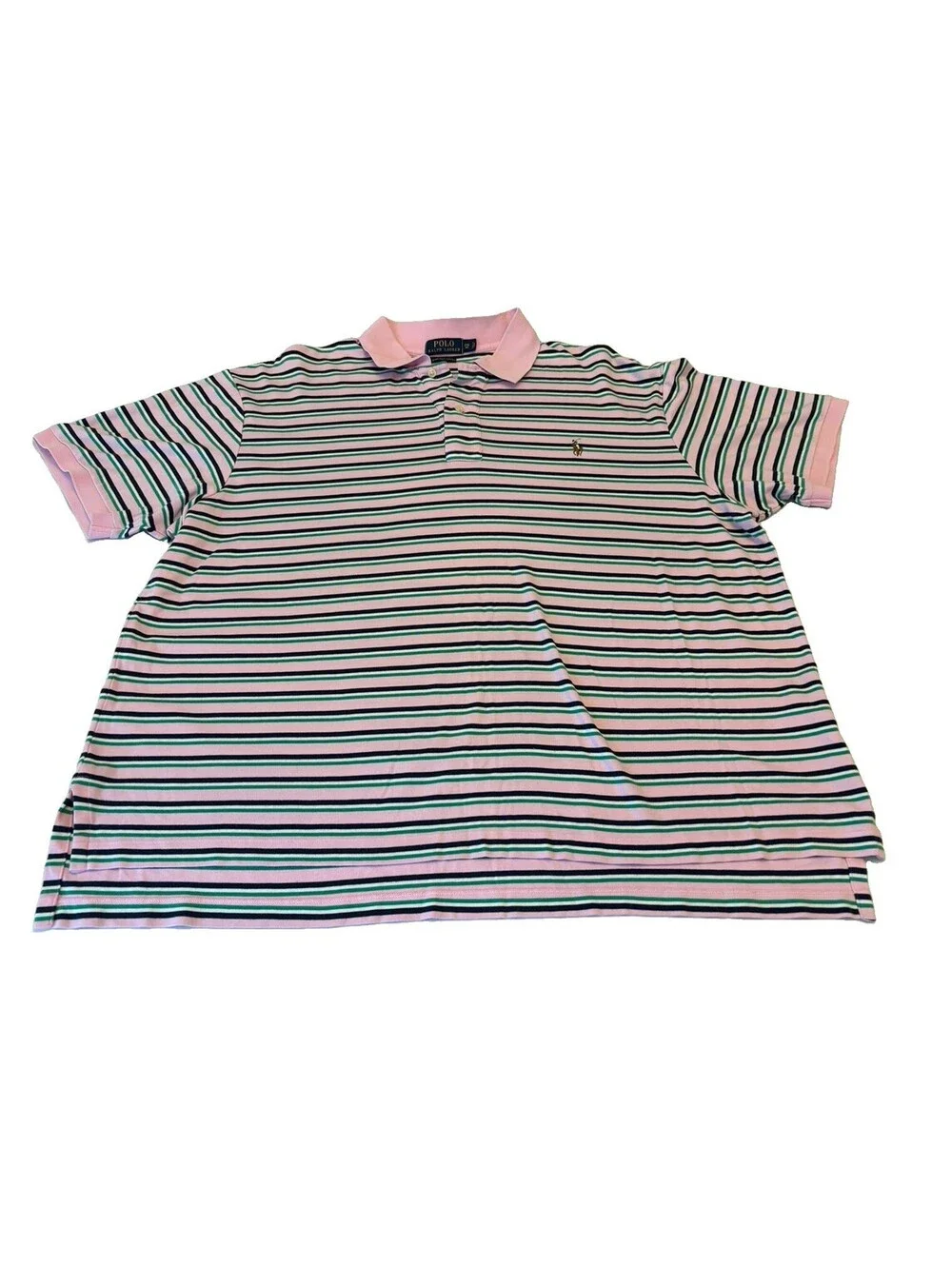 Men’s Polo Ralph Lauren Short Sleeve Polo Shirt Pink/Green Stripe Size 2XB